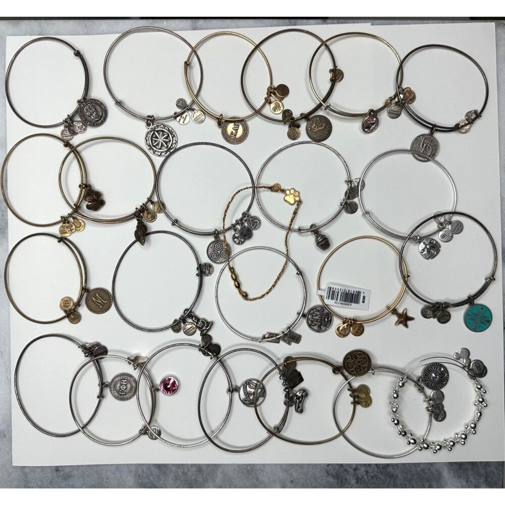 Alex & Ani Lot of 24 Bracelets 1 Disney Assorted Charms Pendants Themes Metals
